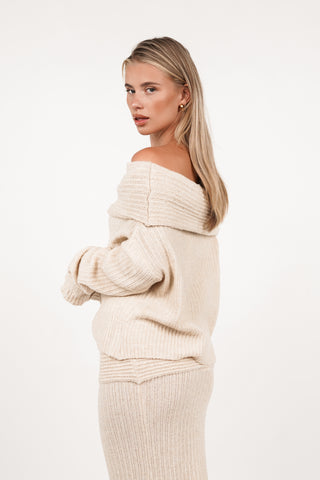 Off shoulder top knitted creme - Shay