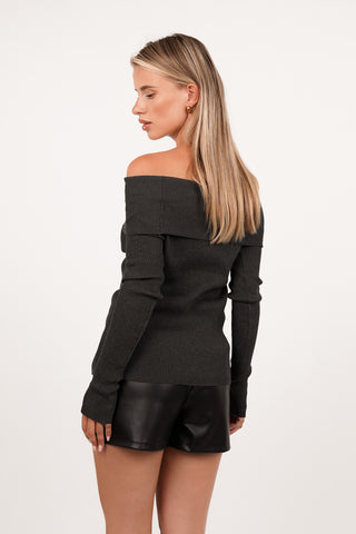 Off shoulder top knopen grijs - Harlow