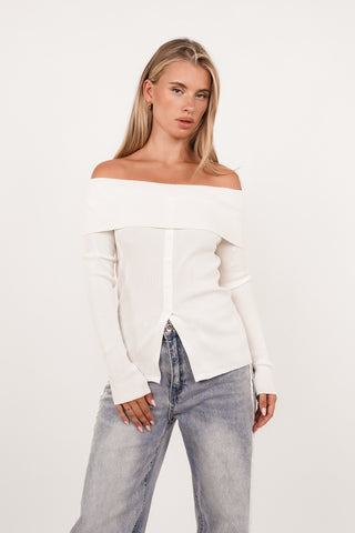 Off shoulder top knopen wit - Harlow
