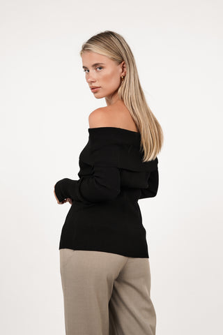 Off shoulder top knopen zwart - Harlow