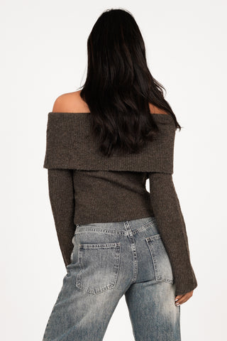 Off shoulder top met buckle bruin - Lotus