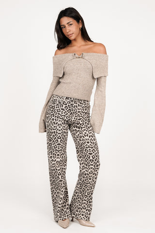 Off shoulder top met buckle taupe - Lotus