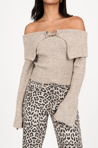 Off shoulder top met buckle taupe - Lotus