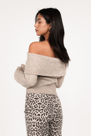 Off shoulder top met buckle taupe - Lotus