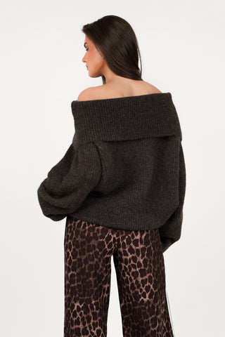 Off shoulder trui oversized bruin - Ysis
