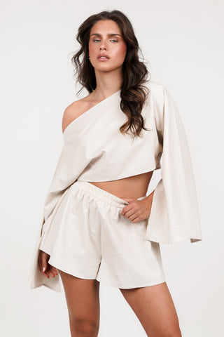 One shoulder linnen top beige - Milou