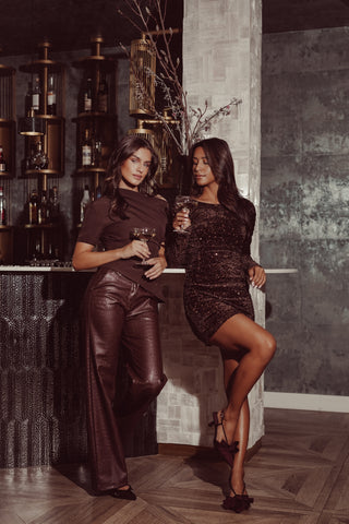 One shoulder top asymmetrisch bruin - Tessa