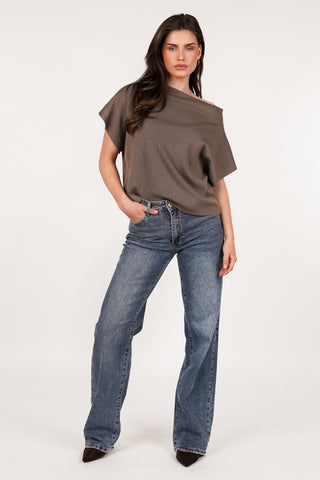 One shoulder top asymmetrisch bruin - Lexia