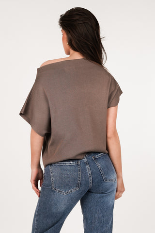 One shoulder top asymmetrisch bruin - Lexia