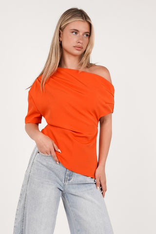 One shoulder top asymmetrisch oranje - Tessa