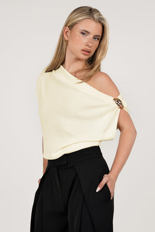 One shoulder top butter yellow met goud detail - Zara