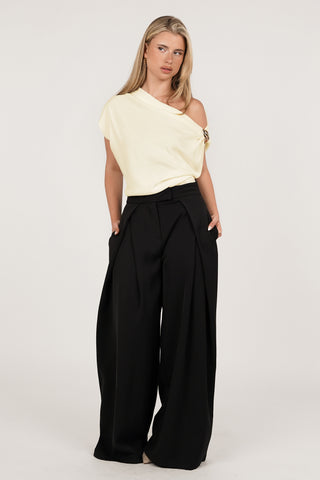 One shoulder top butter yellow met goud detail - Zara