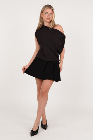One shoulder top donker bruin met goud detail - Zara