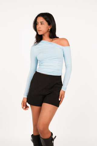 One shoulder top licht blauw - Rosa