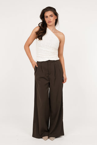 One shoulder top met pailletten creme - Vienna