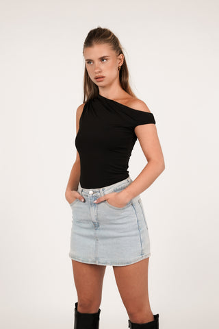 One shoulder top stretch zwart - Lana