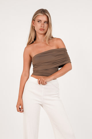 One shoulder top taupe - Pascalle
