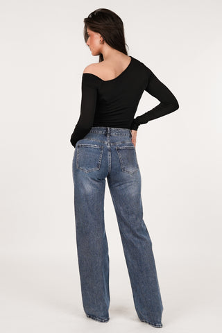 One shoulder top zwart - Alice