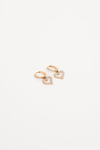 Oorringen hartjes hanger strass goud - Jaylin