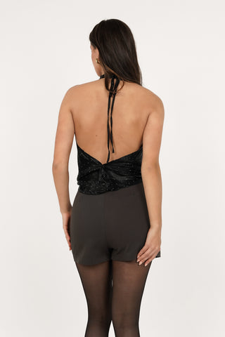 Open back top satin met strass zwart - Bowi