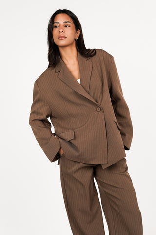 Oversized blazer met krijtstreep bruin - Vive