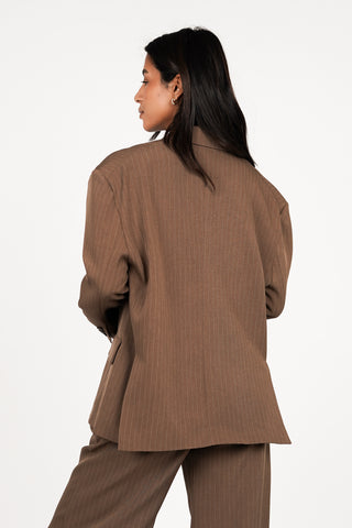 Oversized blazer met krijtstreep bruin - Vive