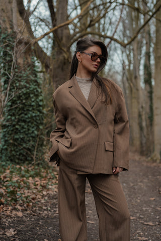 Oversized blazer met krijtstreep bruin - Vive