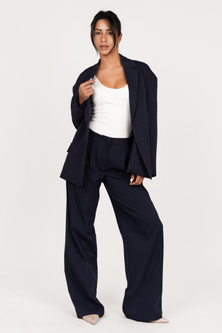 Oversized blazer met krijtstreep donker blauw - Vive