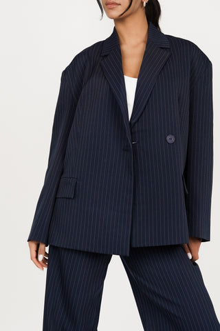 Oversized blazer met krijtstreep donker blauw - Vive