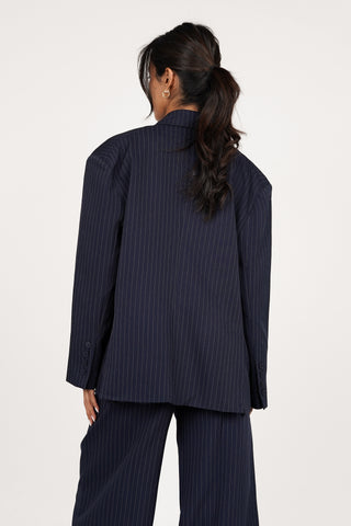 Oversized blazer met krijtstreep donker blauw - Vive