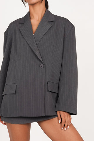 Oversized blazer met krijtstreep grijs - Vive