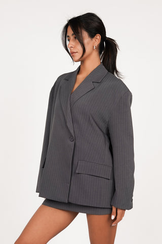 Oversized blazer met krijtstreep grijs - Vive