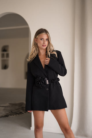 Oversized blazer met riem zwart - Bowie