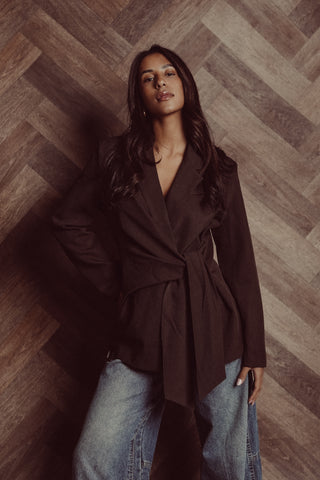 Oversized blazer strikdetail brown - Skylar