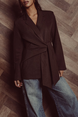 Oversized blazer strikdetail brown - Skylar