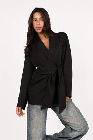 Oversized blazer with bow detail in black - Skylar