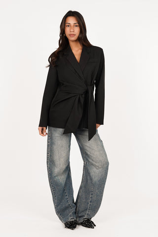 Oversized blazer strikdetail zwart - Skylar