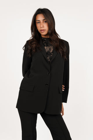 Elegant effen damespak met lange mouwen, gebreide jas en zakken Elegant effen damespak met lange mouwen, gebreide jas en zakken
