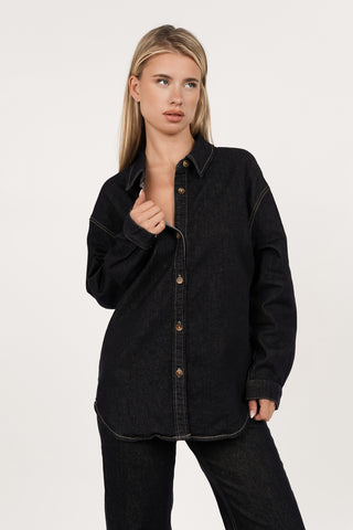 Oversized denim blouse donker blauw - Addison