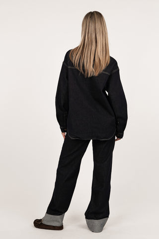Oversized denim blouse donker blauw - Addison