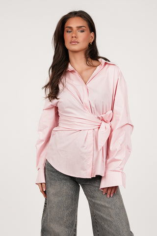 Oversized blouse met zijstrik roze - Meerle