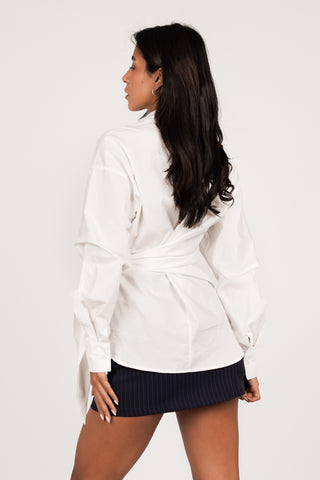 Oversized blouse met zijstrik wit - Meerle