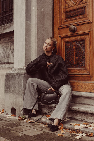 Oversized bomber jas met kant zwart - Livy