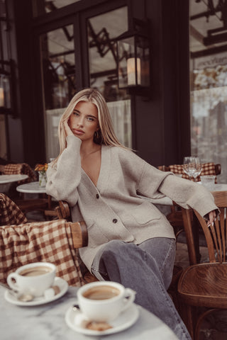 Oversized cardigan dames khaki - Kelly