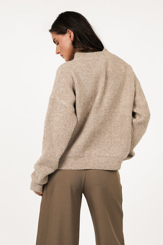 Oversized gebreide trui knopen beige - Layla