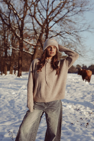 Oversized gebreide trui knopen beige - Layla