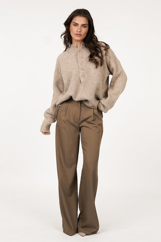 Oversized gebreide trui knopen beige - Layla