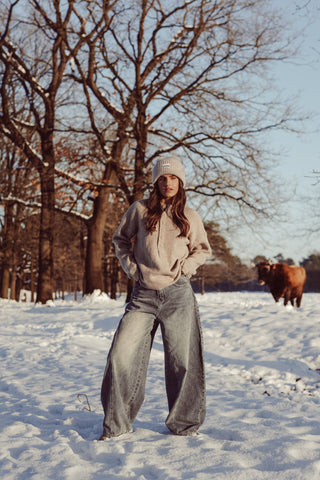 Oversized gebreide trui knopen beige - Layla