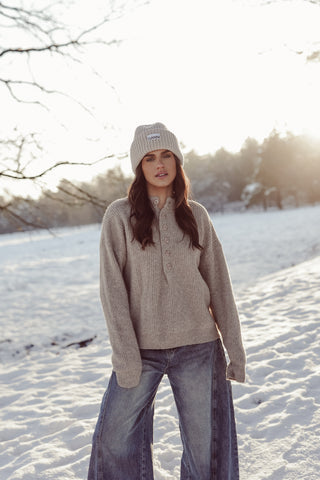 Oversized gebreide trui knopen beige - Layla