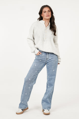 Oversized gebreide trui knopen grijs - Layla